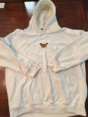 Brandy Melville White Butterfly Embroidered Hoodie Oversized One Size
